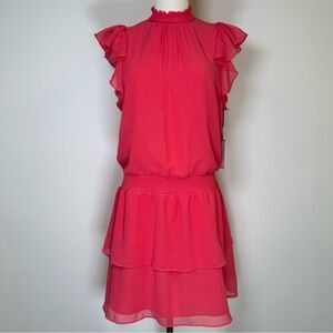 NWT 1.State Flutter Sleeve Mini Dress Coral Smocked Neck & Waist Women’s Small